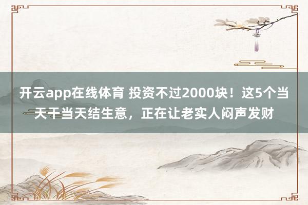 开云app在线体育 投资不过2000块!这5个当天干当天结生意,正在让老实人闷声发财