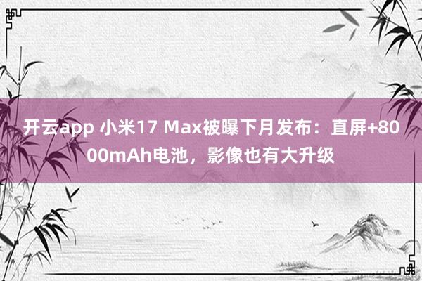 开云app 小米17 Max被曝下月发布：直屏+8000mAh电池，影像也有大升级