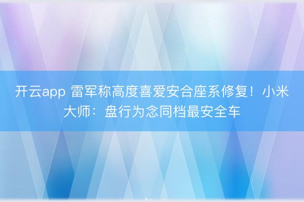 开云app 雷军称高度喜爱安合座系修复！小米大师：盘行为念同档最安全车