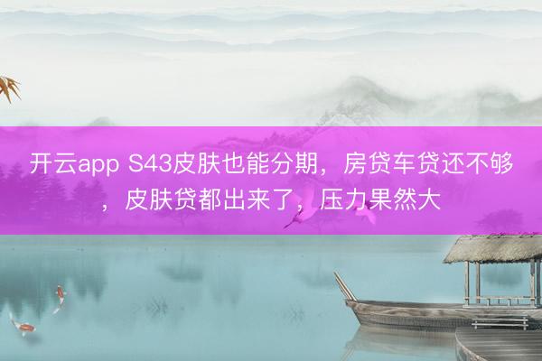 开云app S43皮肤也能分期，房贷车贷还不够，皮肤贷都出来了，压力果然大